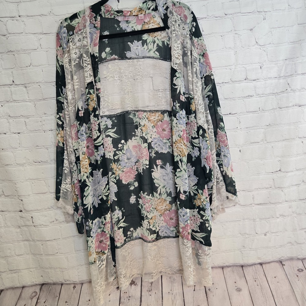 Laurie Felt Floral Lace Panel Kimono Floral Cottagecore Whimsigoth Boho Xl